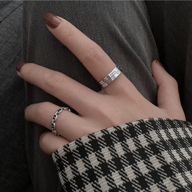 

S925 серебро пользовательский открытый римскими цифрами серебро указательный палец кольцо женский ins; Чистый красный с защитой от холодного ...