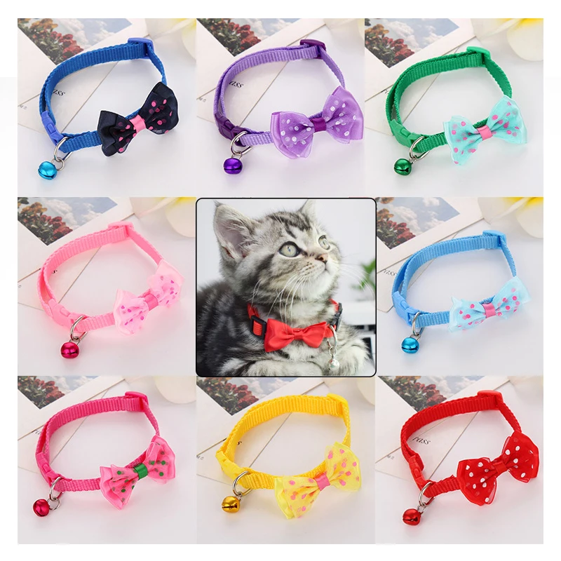 

KOMMILIFE Adjustable Cat Collar Small Dog Puppy Collar Pet Bell Bowknot Collar Necklace For Cats Cat Accessories Kitten Collar