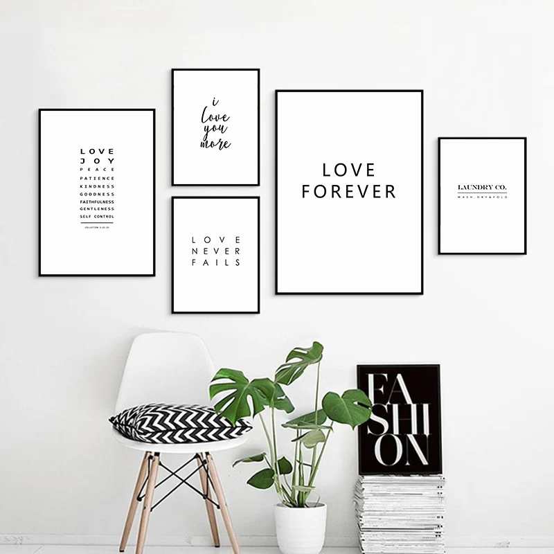

Love Forever Canvas Painting Minimalism Text Wall Picture for Living Room Art Black Word Posters and Prints English Calligraphy