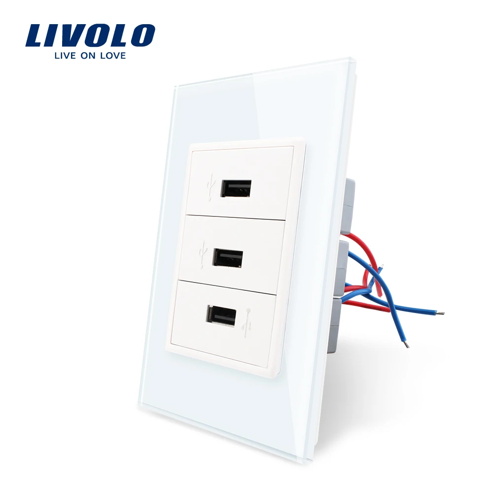 Livolo стандарт США 3 комплекта usb розетка кристальная стеклянная панель 110 ~ 250 В