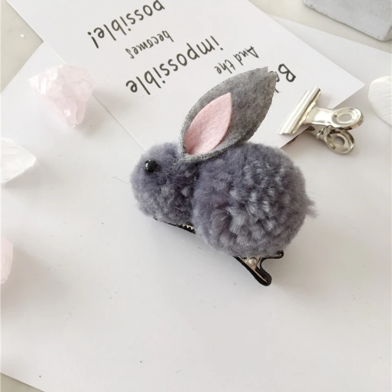 grey 1 шт. Корейская заколка для волос животные шпильки для волос с кроликами для девочек аксессуары для волос 3D плюшевый кролик с ушами милые детские заколки для волос Горячая Распродажа - Цвет: grey