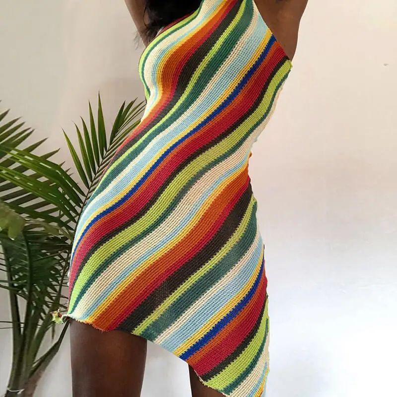 

Women's summer new sy21101 fashion slim fitting round neck striped dress