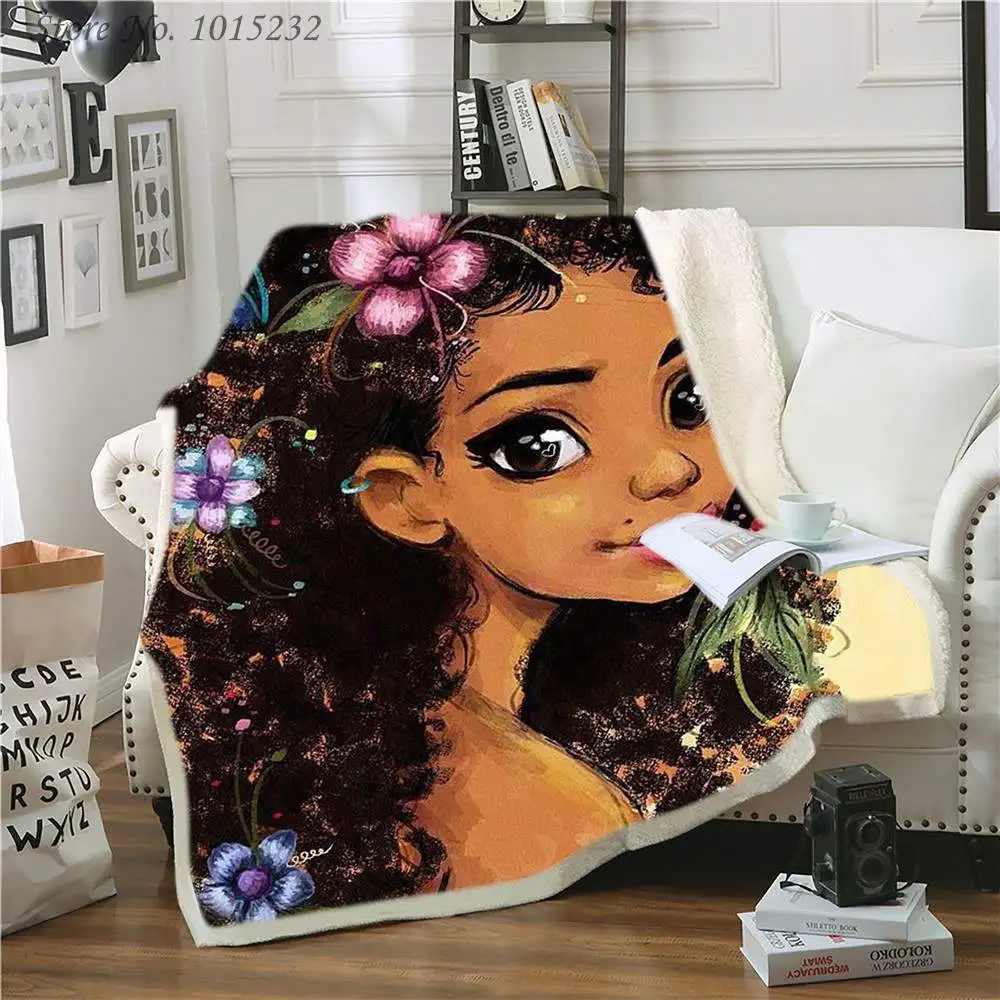 

Аниме одеяло с забавными персонажами Африканской девочки 3D печать шерпа одеяло на кровать домашний текстиль мечтательный стиль 01