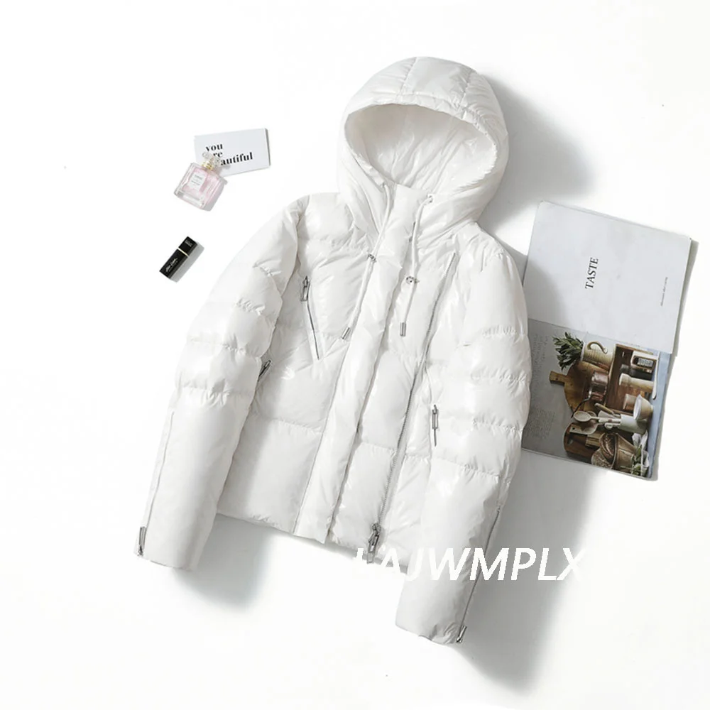

Однотонное модное женское блестящее плотное пальто с капюшоном, женская зимняя теплая Глянцевая парка в стиле хлеба, водонепроницаемые пух...