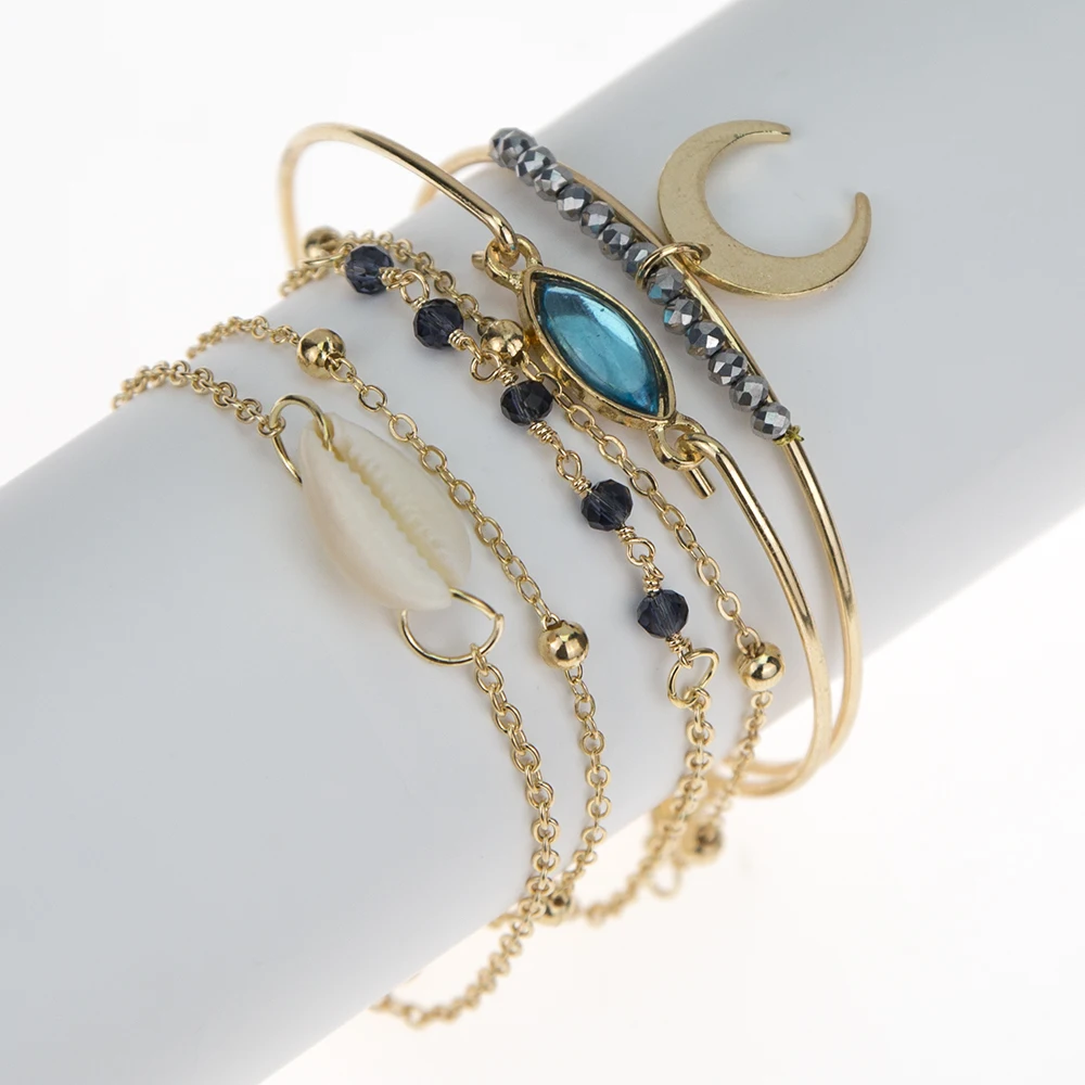 Boho модный полумесяц Кристалл JLetter любовь овальный браслет цепочка с бусинами