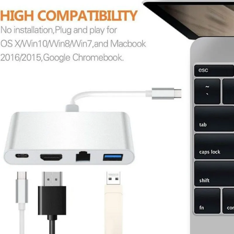 Кабель адаптер BKSCY с Usb c на Hdmi 4K Тип хаб Gigabit Ethernet RJ45 + USB 3 0 внешний разветвитель для