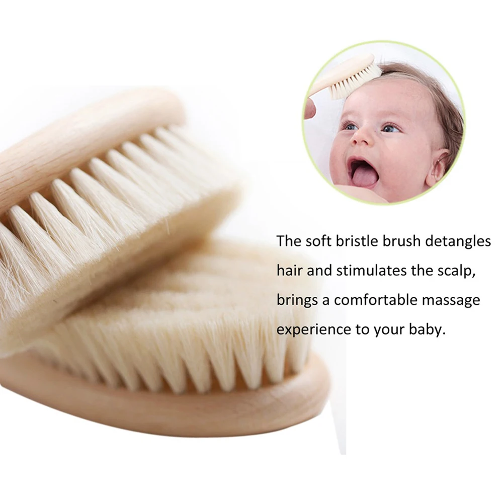 

2pcs New Baby Hair Brush Comb Set Wooden Handle Brush Baby Hairbrush Newborn Hairbrush Infant Comb Soft Wool Hair Scalp Massage
