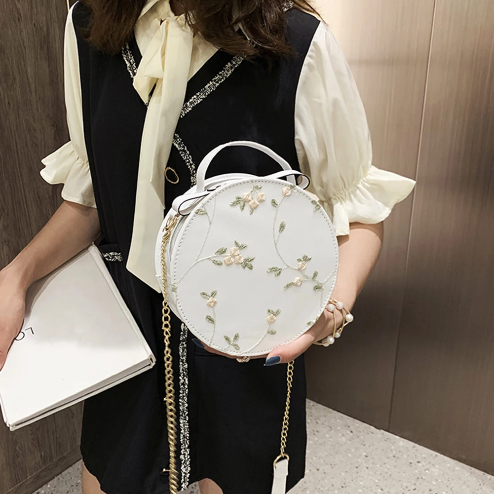 

Круглая женская сумка через плечо, трендовая 2021 Женская кружевная свежая вечерняя сумка через плечо, однотонный маленький клатч