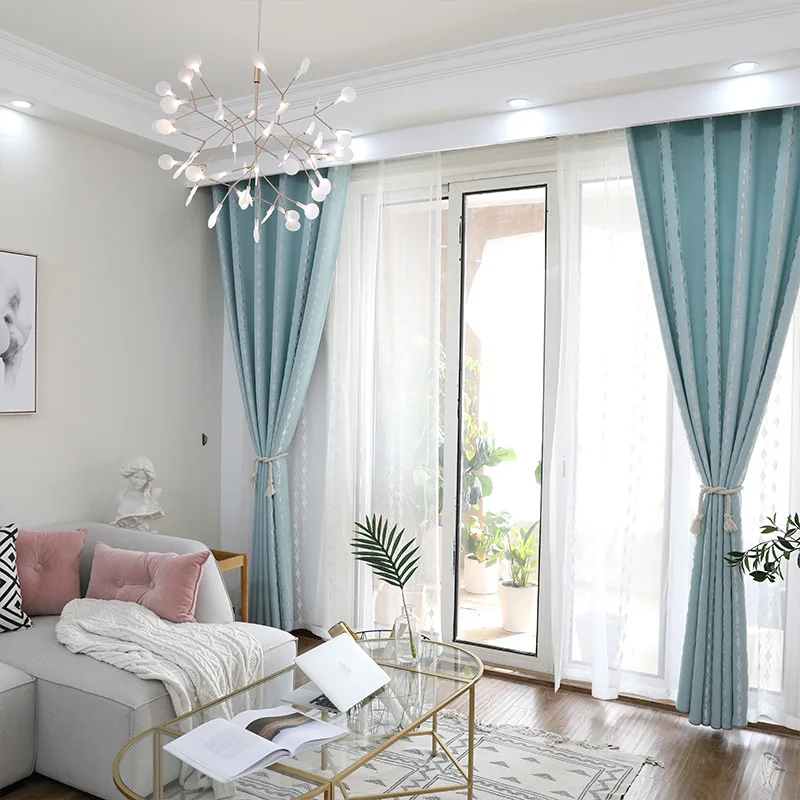 JIANIW Роскошные жаккардовые с геометрическим узором оконные синие