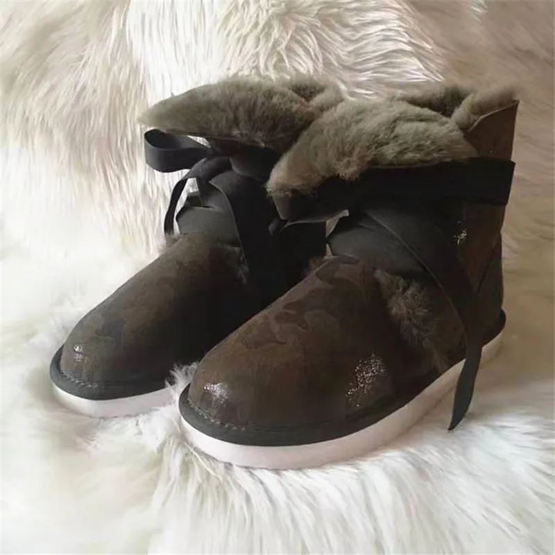 Пикантная камуфляжная Классическая обувь из 100% натурального меха Mujer Botas