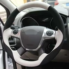 Сшитый вручную мягкий черный замшевый Чехлы рулевого колеса автомобиля из натуральной кожи для Ford Focus 3 2012-2014 KUGA Escape 2013-2016