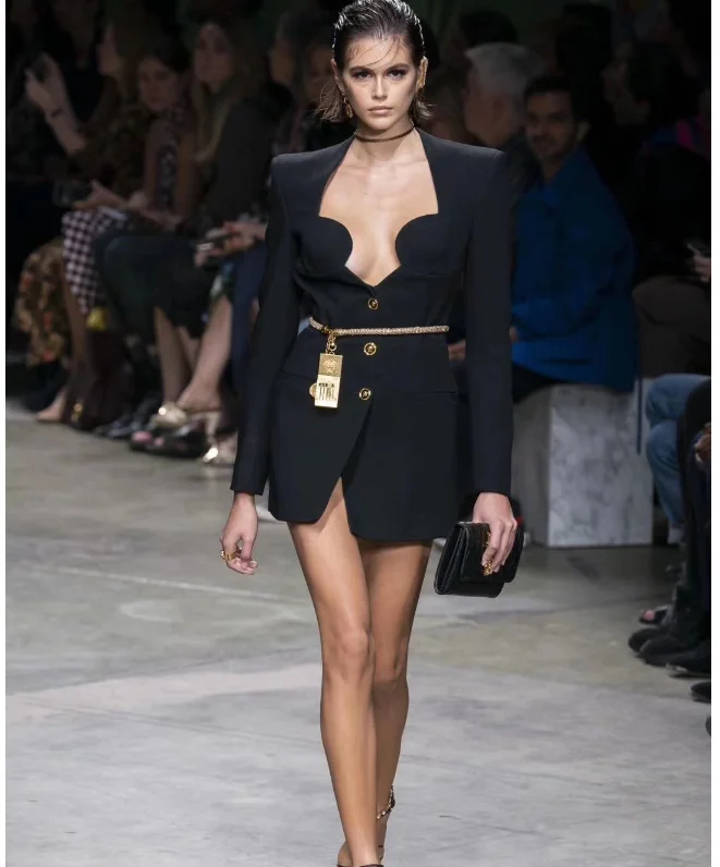 Зимнее женское модное сексуальное пальто с длинным рукавом и глубоким v образным