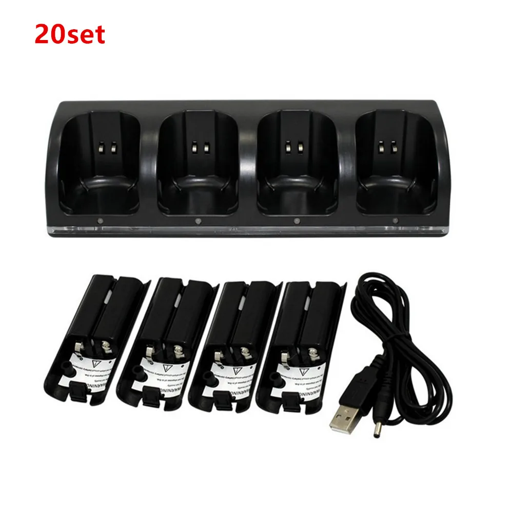 

50pcs White/Black Charger Dock Stand +USB Cable +4x 2800 mAh Rechargeable Batteries For W-ii Wi-iu