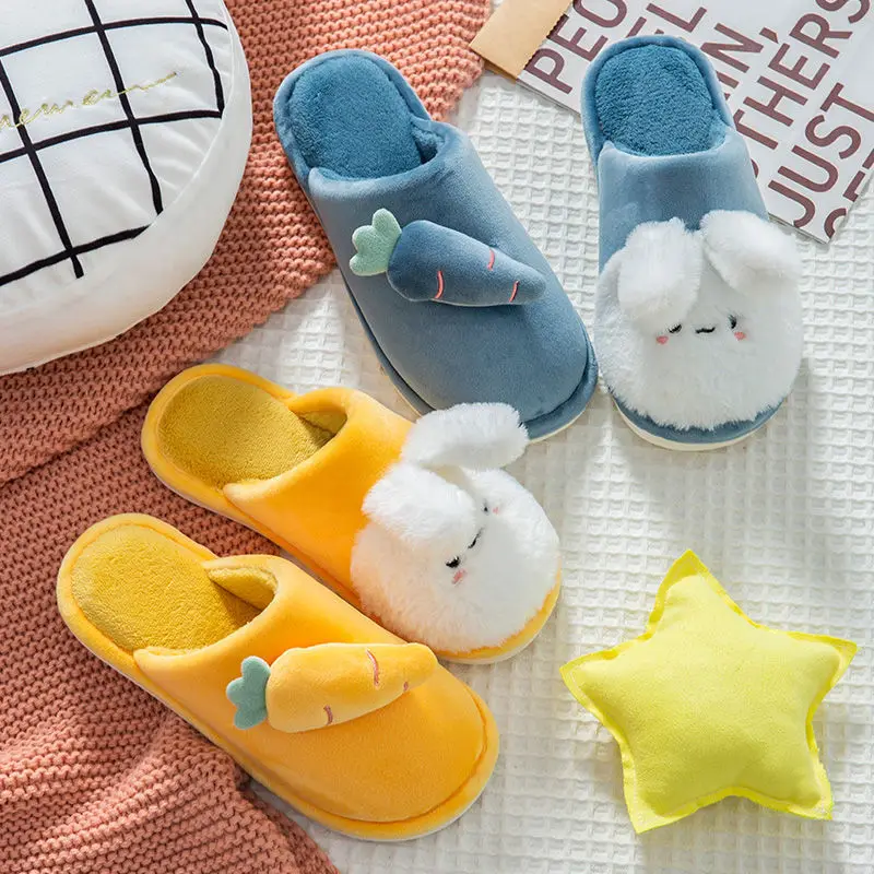 

Fashion Winter Cotton Lovely Slipper Rabbit Indoor Home Warm Plus Plush Full Fur Bedroom Ladies Furry Women Flip Flops Man Cute