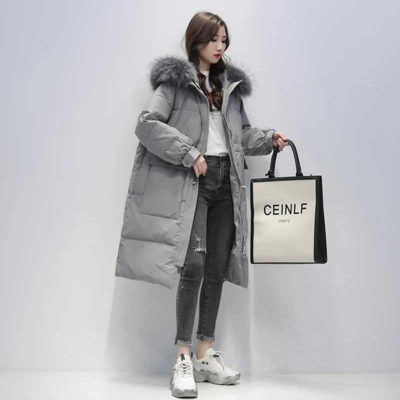 Женское длинное пуховое пальто Janveny куртка на белом утином пуху с капюшоном и
