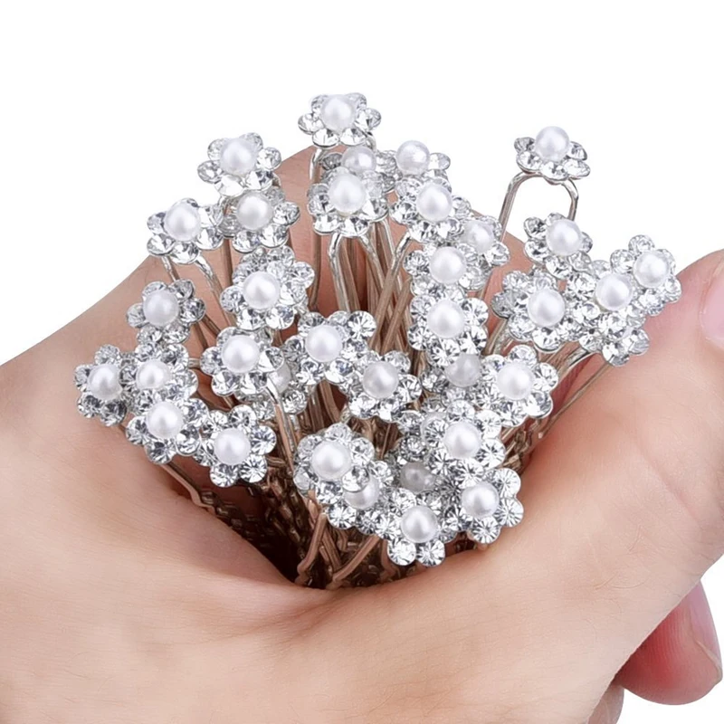 40 Пак Свадебный ободок с жемчужинами цветок заколки для волос кристаллами зажимы