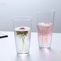 hand painted daisy glass cup nordic style breakfast milk juice glass heat resistant transparent water cup straw for home office