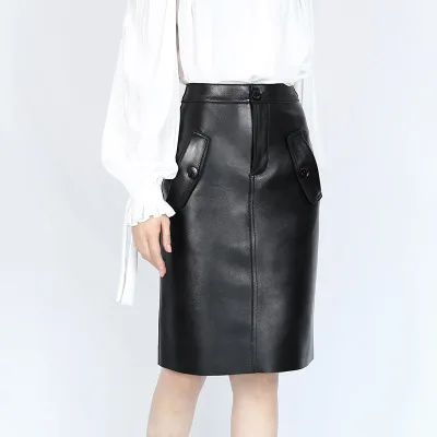 

2020 Women Spring Genuine Real Sheep Leather Skirt E2