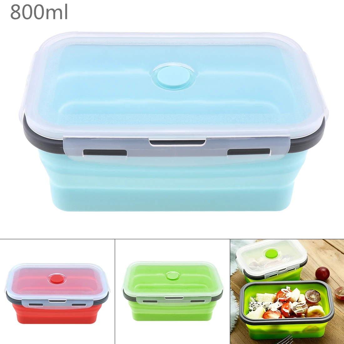 Портативный Прямоугольный силиконовый масштабируемый складной Ланчбокс 800 мл