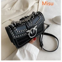 swallow sequined crossbody bag for women 2021 new fashion rivet shoulder chain bags lady purses and handbags wallet on chain cc