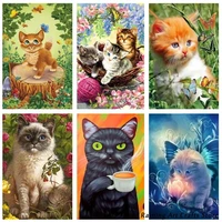 5d diy diamond painting cute cat embroidery full round square drill cross stitch kits animal mosaic pictures wall art home decor
