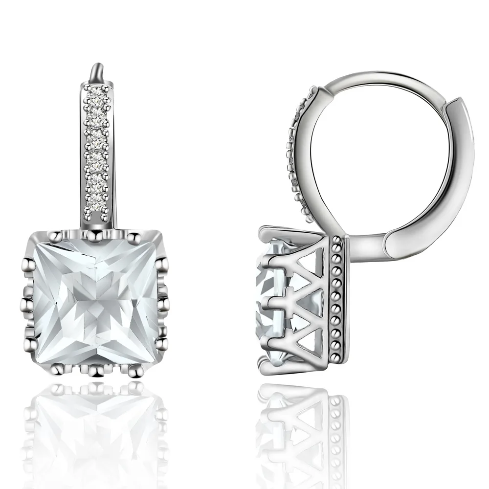 

Simple Green White Geometric Square Zircon Ear Buckle for Women Genuine Sterling Silver Rock Men Hoop Earrings Jewelry