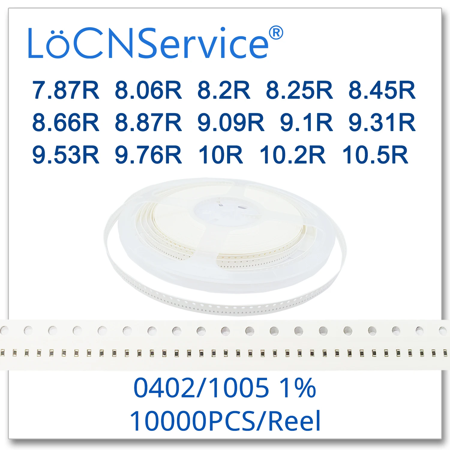 LoCNService 0402 1% 10000 шт. 7.87R 8.06R 8.2R 8.25R 8.45R 8.66R 8.87R 9.09R 9.1R 9.31R 9.53R 9.76R 10R 10.2R 10.5R 1005