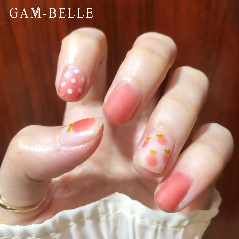 

Летний розовый персиковый узор GAM-BELLE, накладные ногти с полным покрытием, искусственные короткие накладные ногти с клеем, инструменты для м...