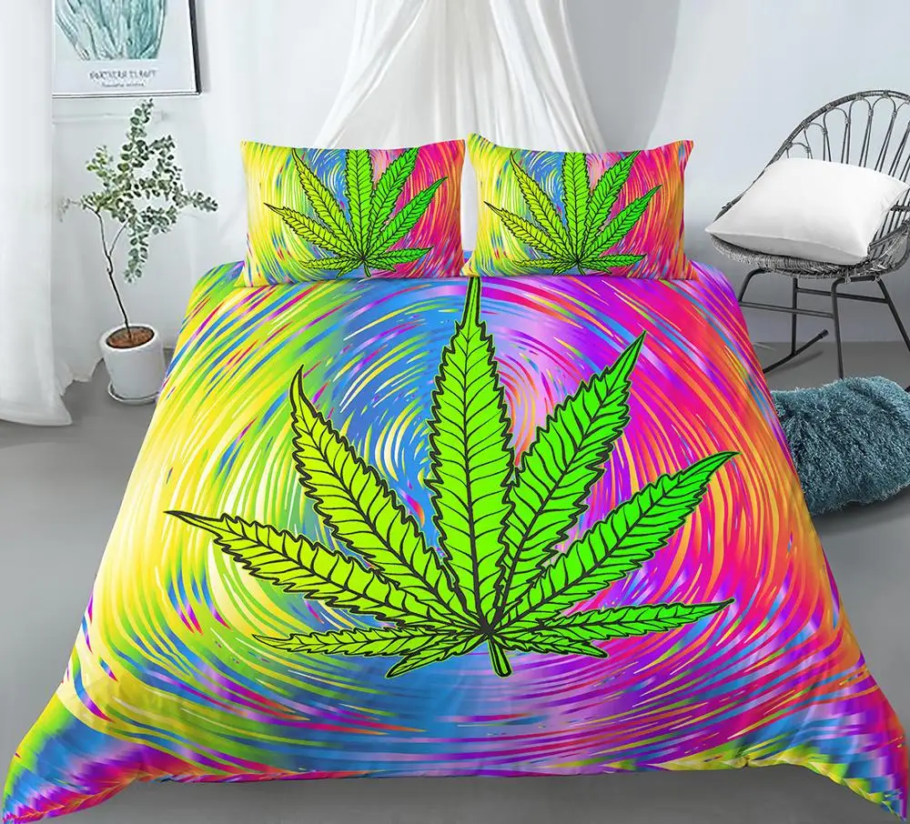 Maple Leaf Bedding Set King 2/3 Piece Colorful Bedlinen Leaves Duvet Cover Bed Set Trippy Bedding Set