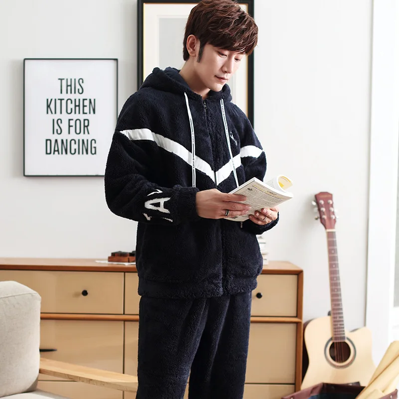 Korean Style Men's Pajamas Suit Casual Can Be Worn Outside Autumn and Winter Men's Plush Home Wear Pijama Invierno Hombre 2020