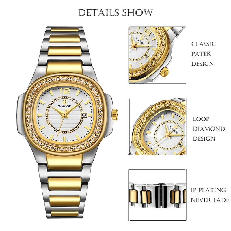 Женские золотистые модные квадратные часы montre femme 2021 WWOOR роскошные Брендовые