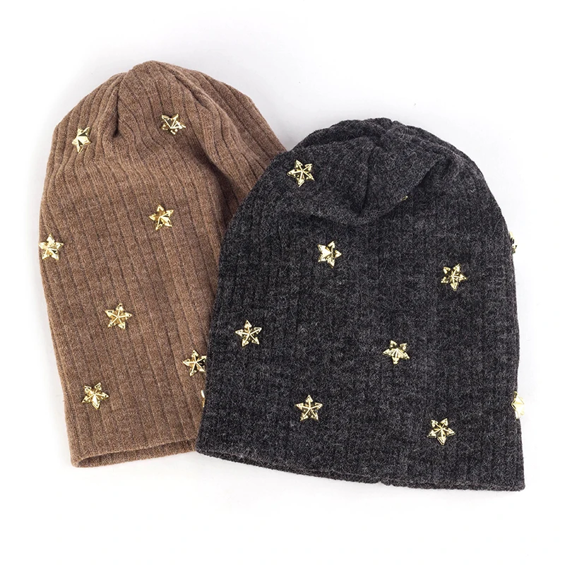 Geebro женская зимняя хлопковая Повседневная Шапка-бини в рубчик со звездами