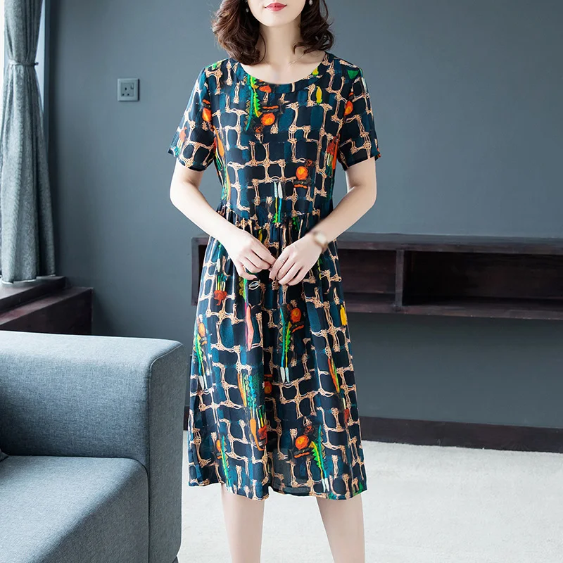 Women's Dress Ladies Summer Round Neck Fashion Work Knee Length Business Print Midi Office | Женская одежда