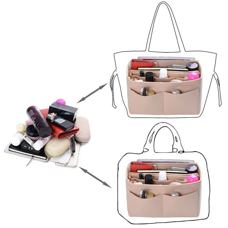

Brand Make up Organizer Felt Insert Bag For Handbag Travel Inner Purse Portable Cosmetic Bag Fit Various Storage functional Bags