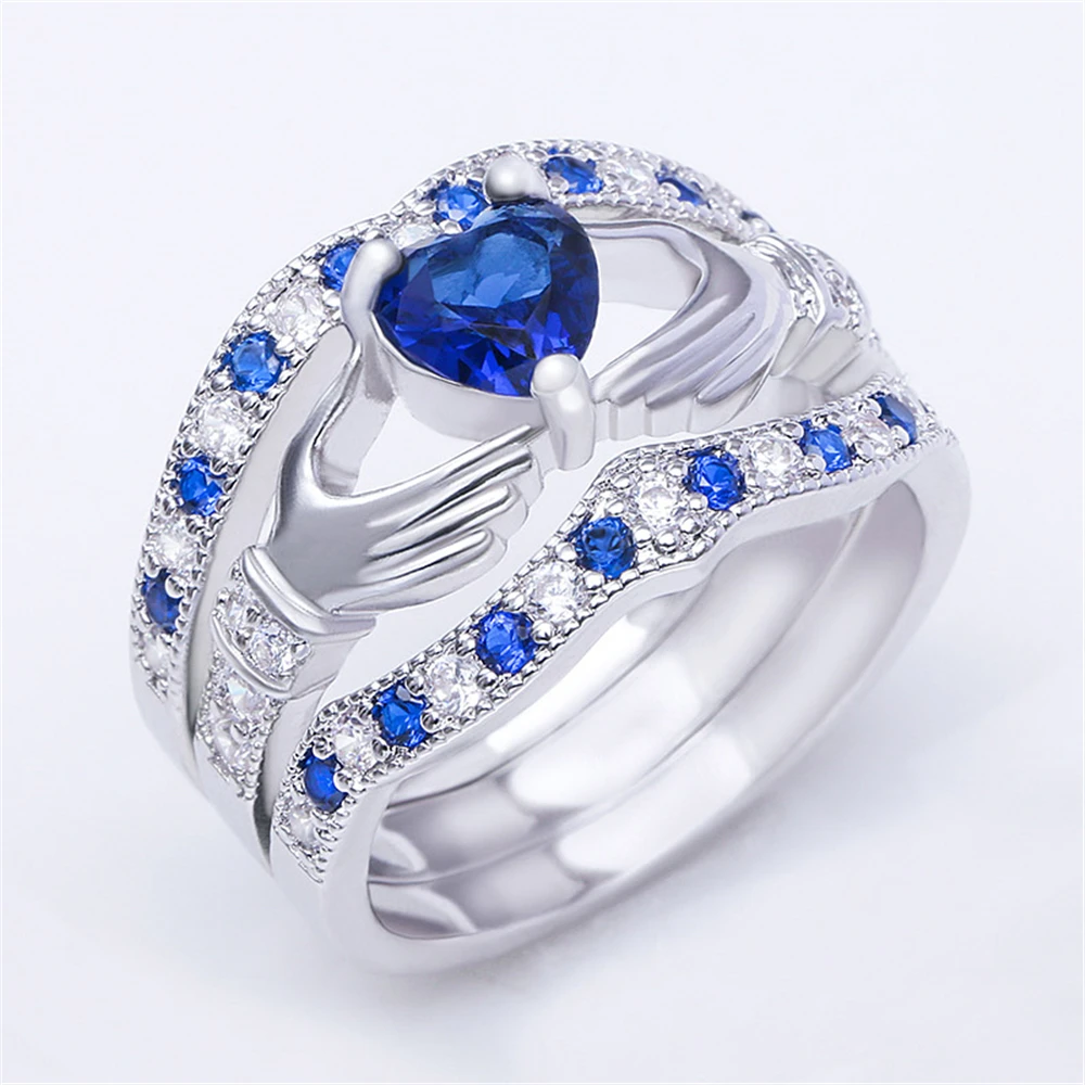Claddagh кольцо с голубым сердцем и камнем набор свадебных женских аксессуаров Bague