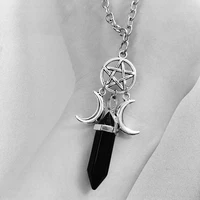 triple goddess crystal point pentacle moon necklace moonstone pendant wiccan witchcraft collar jewelry women creative gift