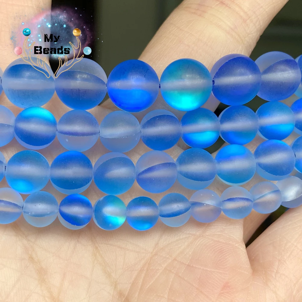 

Matte Blue Austrian Crystal MoonStone Beads For Jewelry Making Diy Bracelet Necklace Charms 6 8 10 12mm 15” Round Glitter Beads