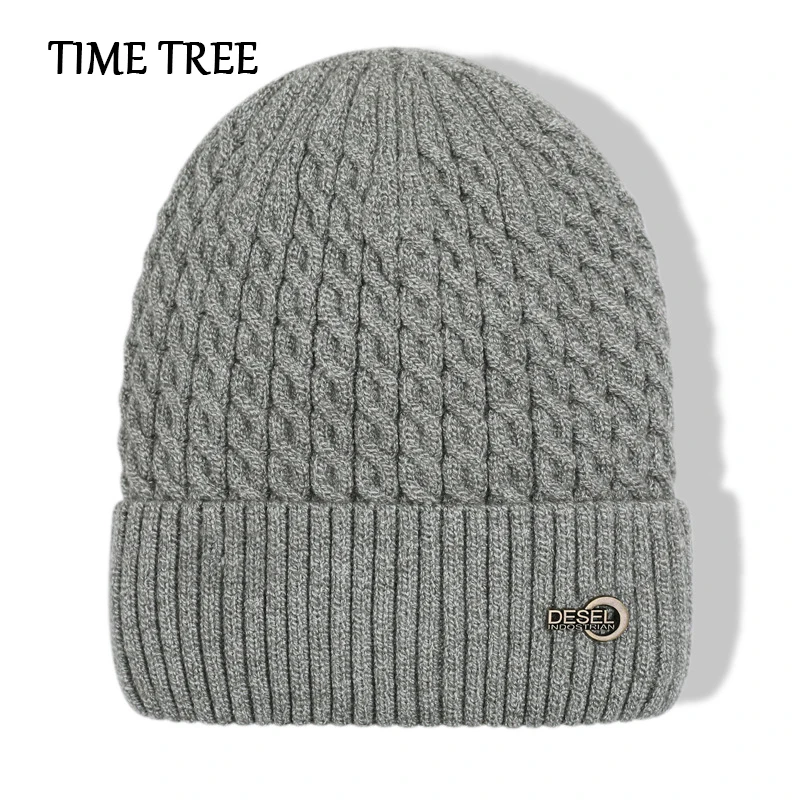 TIME TREE/Модная зимняя шапка мужские шапки 2019 однотонные из плотной шерсти вязаные