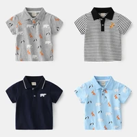 new 2021 kids boys polo shirts fashion cartoon animal print striped short sleeve lapel t shirt baby boys summer tops clothing