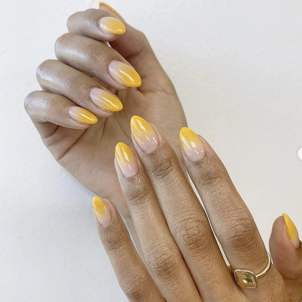 24 шт. желтые накладные ногти с градиентом Короткие ногти-стилеты полным