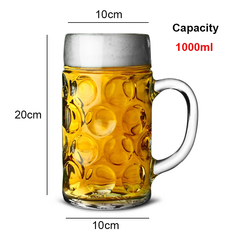 1200 мл большой пивной Стекло кружка толстом каблуке с украшением в виде