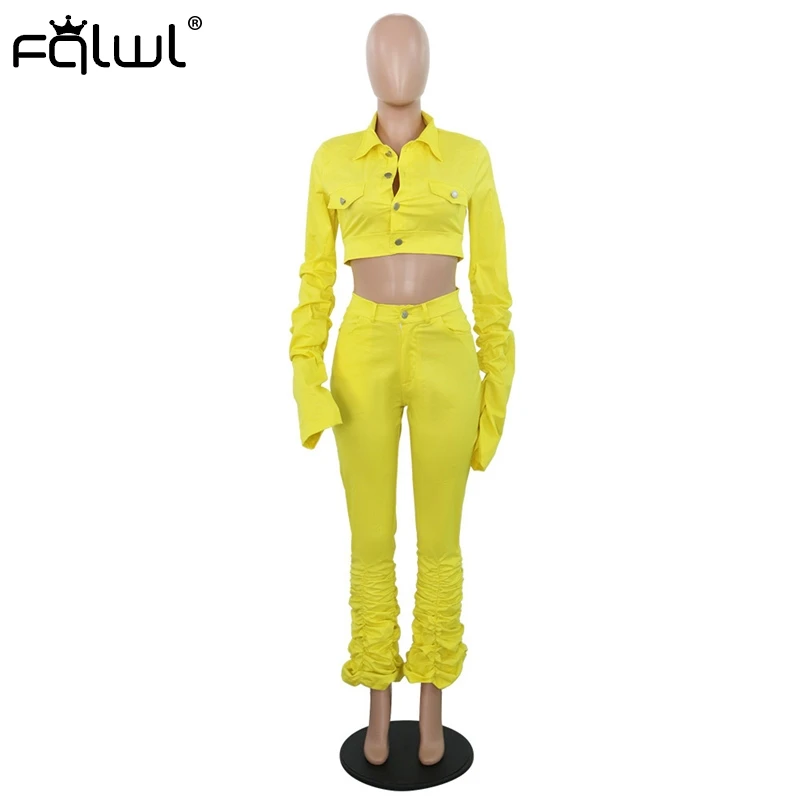 Женский комплект из двух предметов FQLWL Клубная одежда джинсовые куртки с длинным