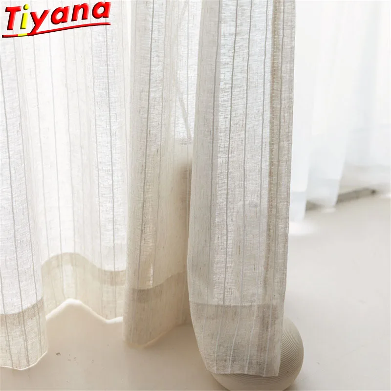 

High-quality Linen Striped Curtains Tulle for Living Room Simple Japanese Style Flax Window Drapes Voile W-HM129#30