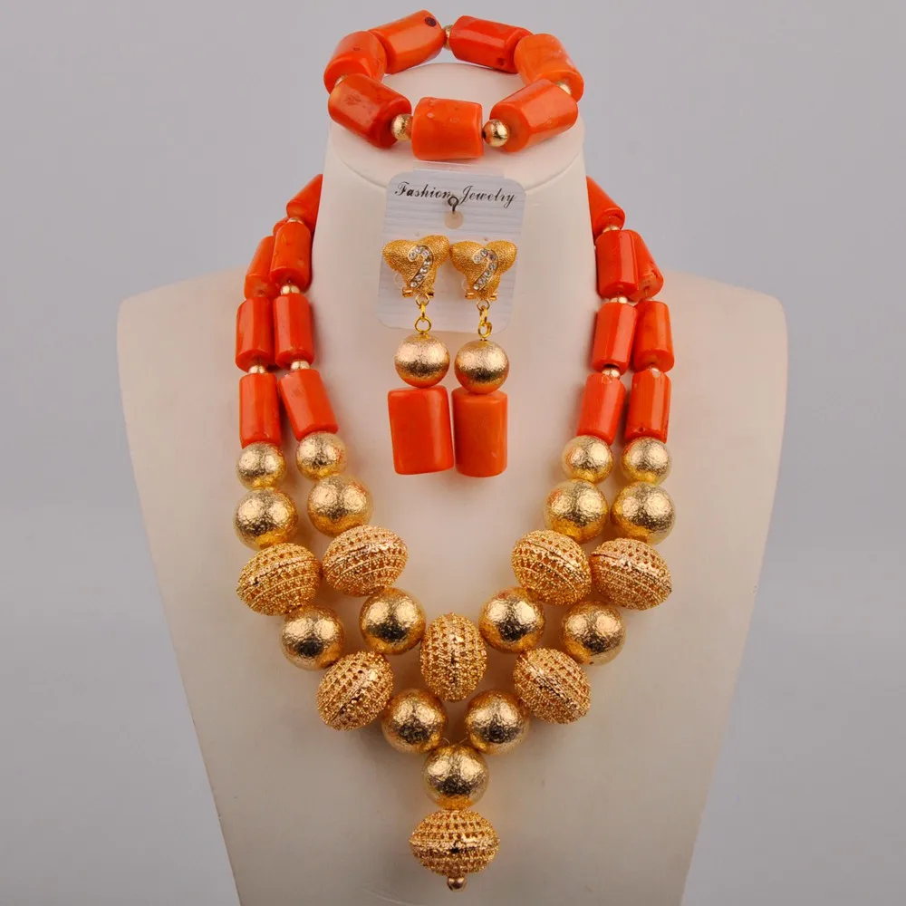Оранжевое коралловое ожерелье ручной работы, коралловые бусы, браслет, серьги, колье, набор нигерийских свадебных африканских свадебных юв...