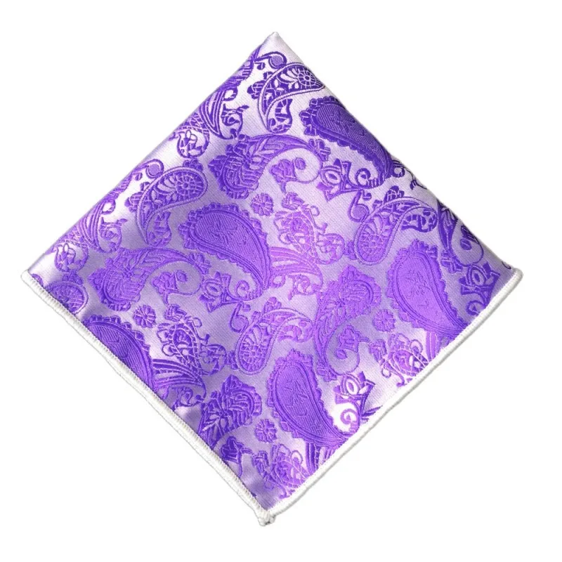 

22cm Men Hanky Pocket Squared Handkerchief Purple Silk Flower Paisley Floral Wedding Gift for Man Accessory