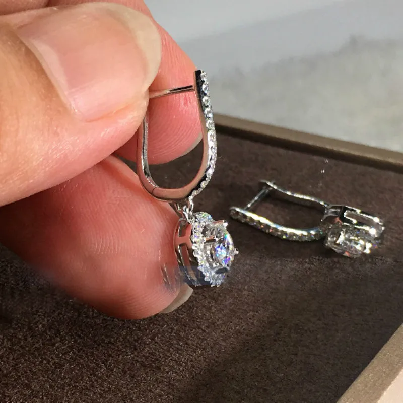 925 стерлингового серебра роскошный капли серьги с кубическим цирконием