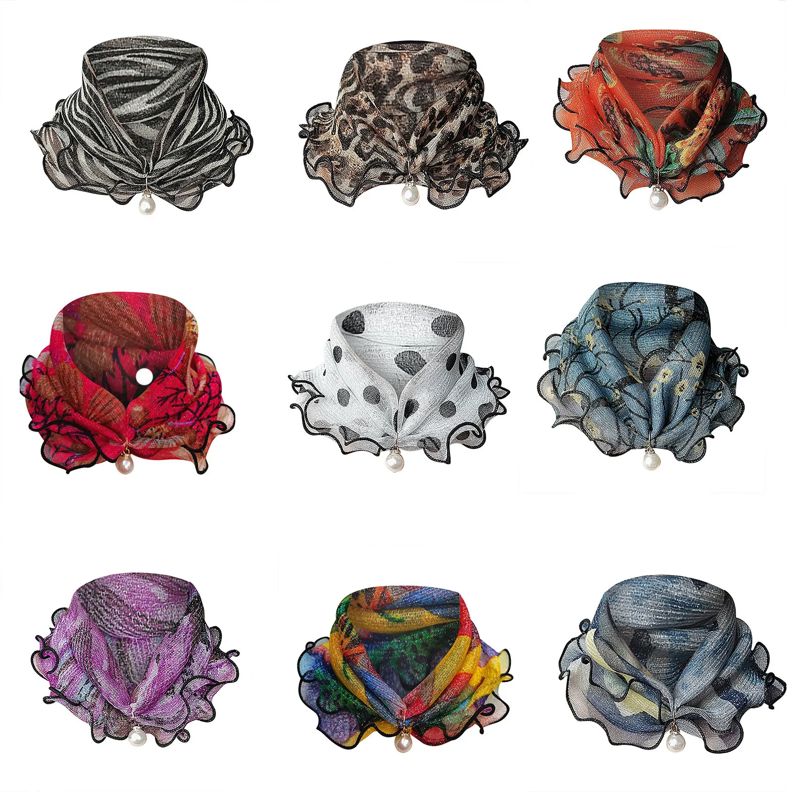 

Women Silk Scarves Elegant Pearl Fungus Edge Gold Bib Scarf Gold Lace Changeable Scarf Fashion Square Scarf Leopard Prinitng#p3