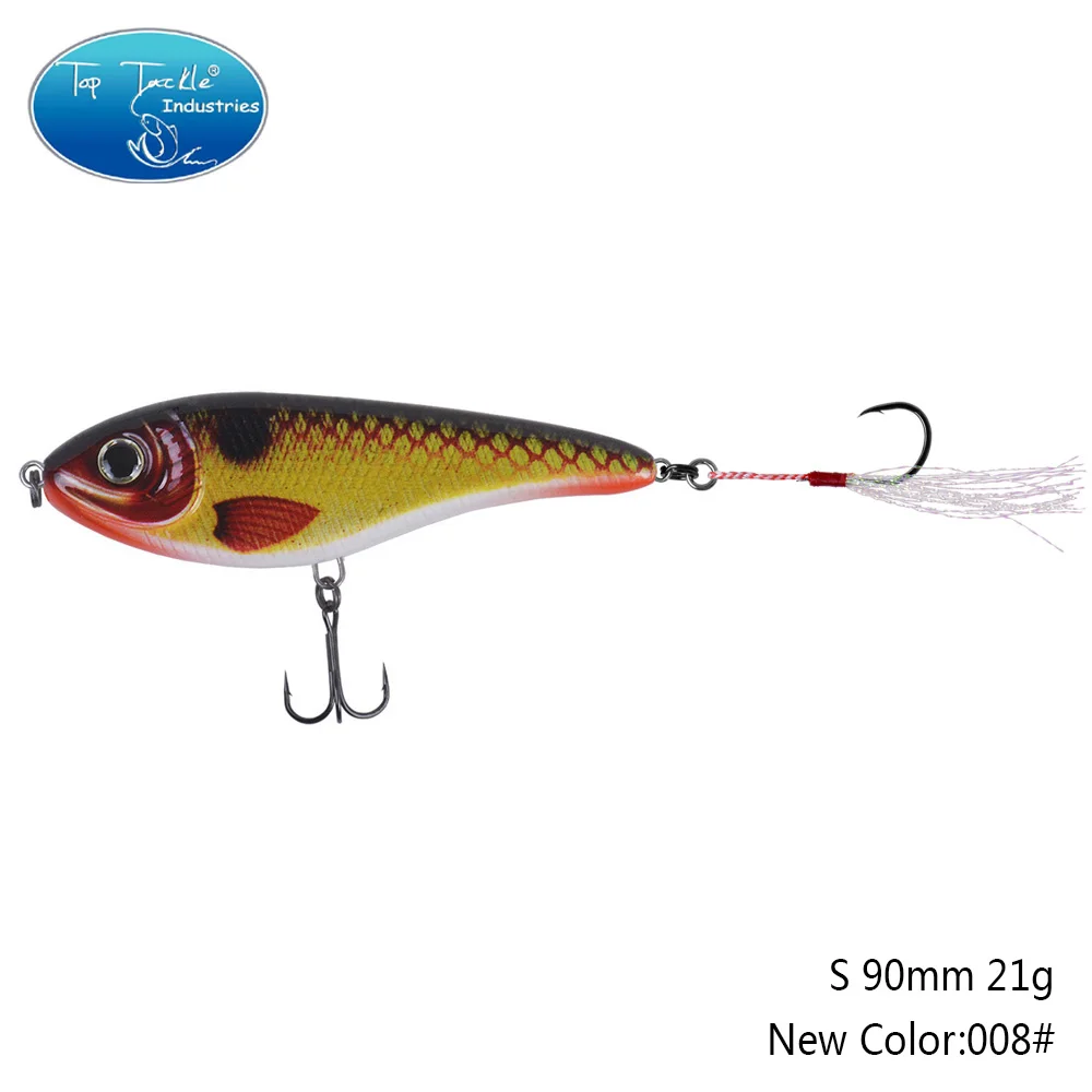 90mm 21g 008 90 мм 21 г цвета от 001 до 035 Тонущая Мускусная Щука искусственная рывковая приманка с одним крюком перьевая приманка для рыбалки - Цвет: 90mm 21g 008