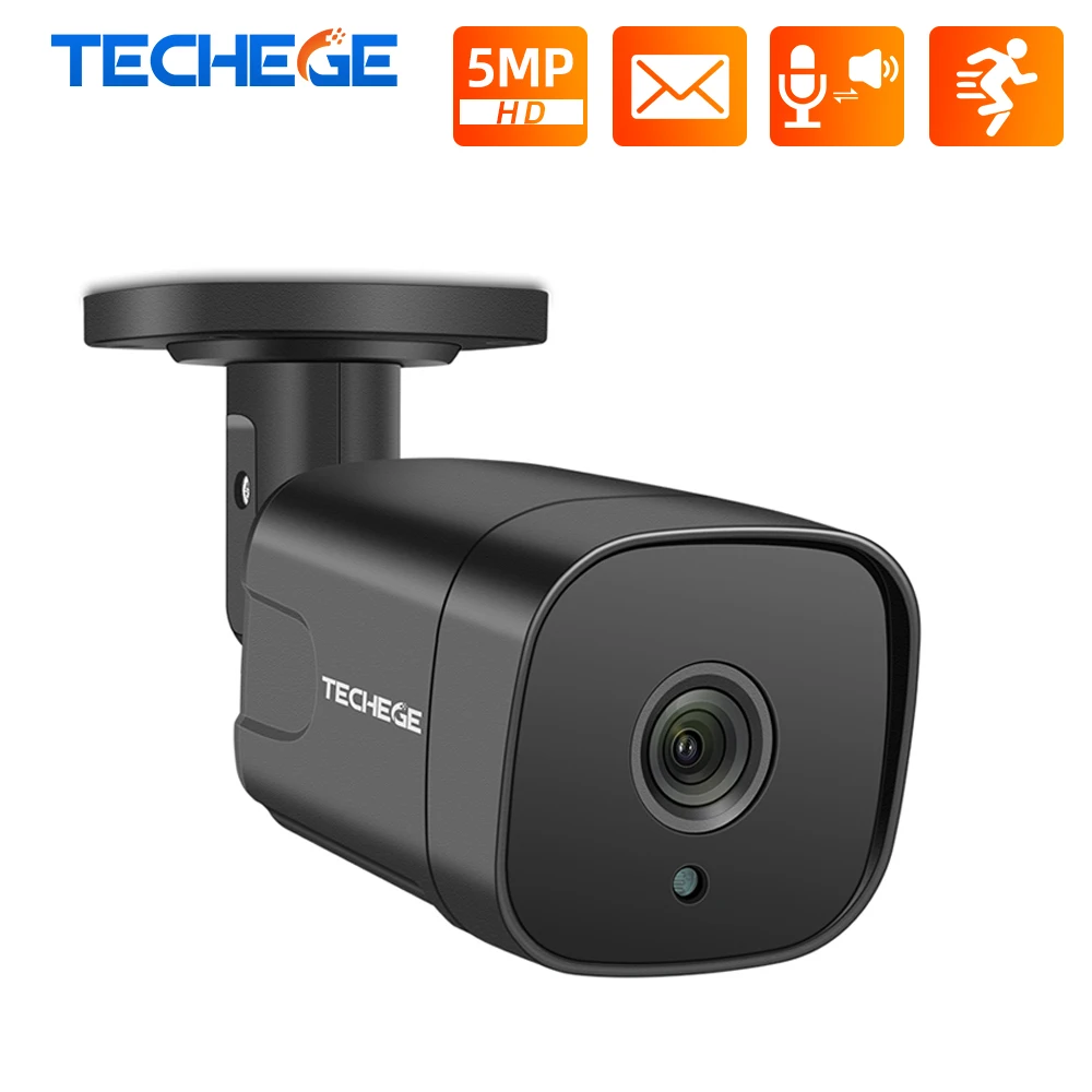 Techege 12V Аудио ip камера видеонаблюдения с поддержкой Wi Камера POE Super HD 5MP ONVIF Открытый
