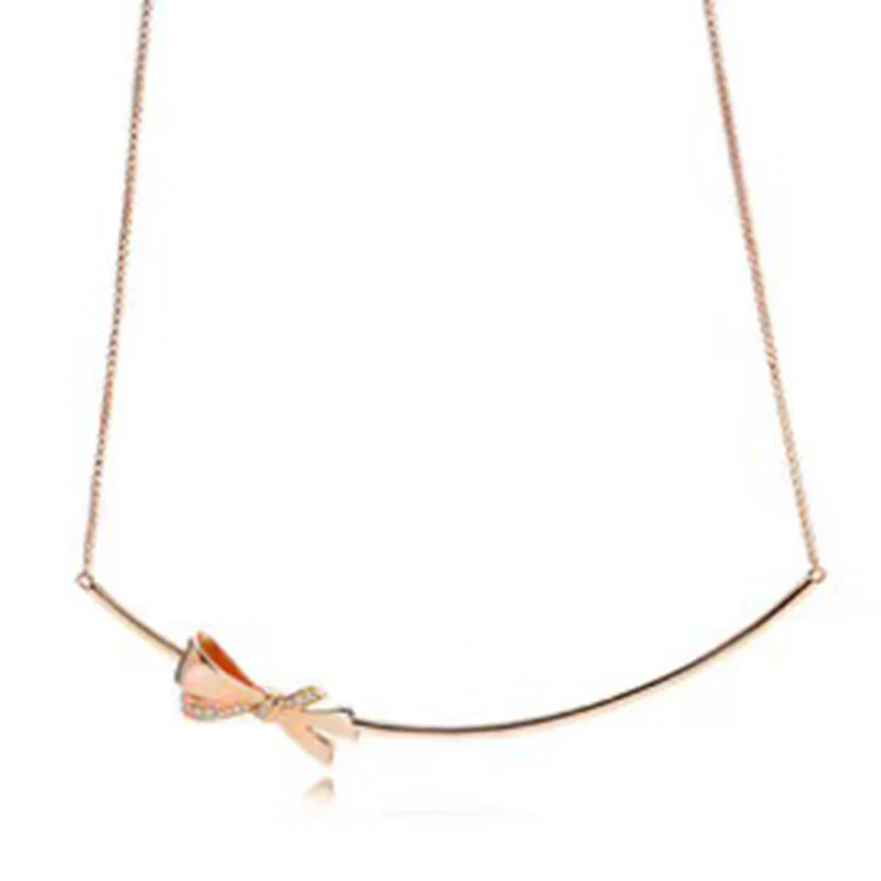 

2019 NEW 100% 925 Sterling Silver Brilliant Bow Necklace ROSE Gold Colorful Zircon Rainbow Pendant Clavicle Chain For Women Gift
